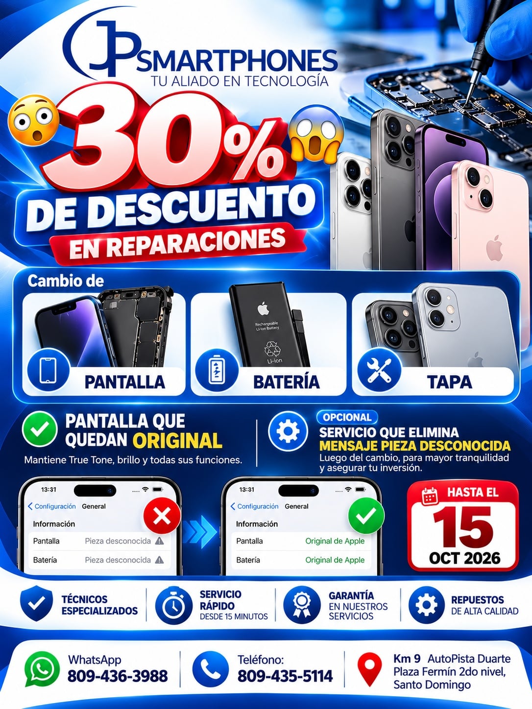 30% DESCUENTO PANTALLAS, TAPAS Y BATERIA